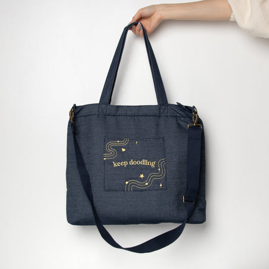 Denim Zippered Tote Bag