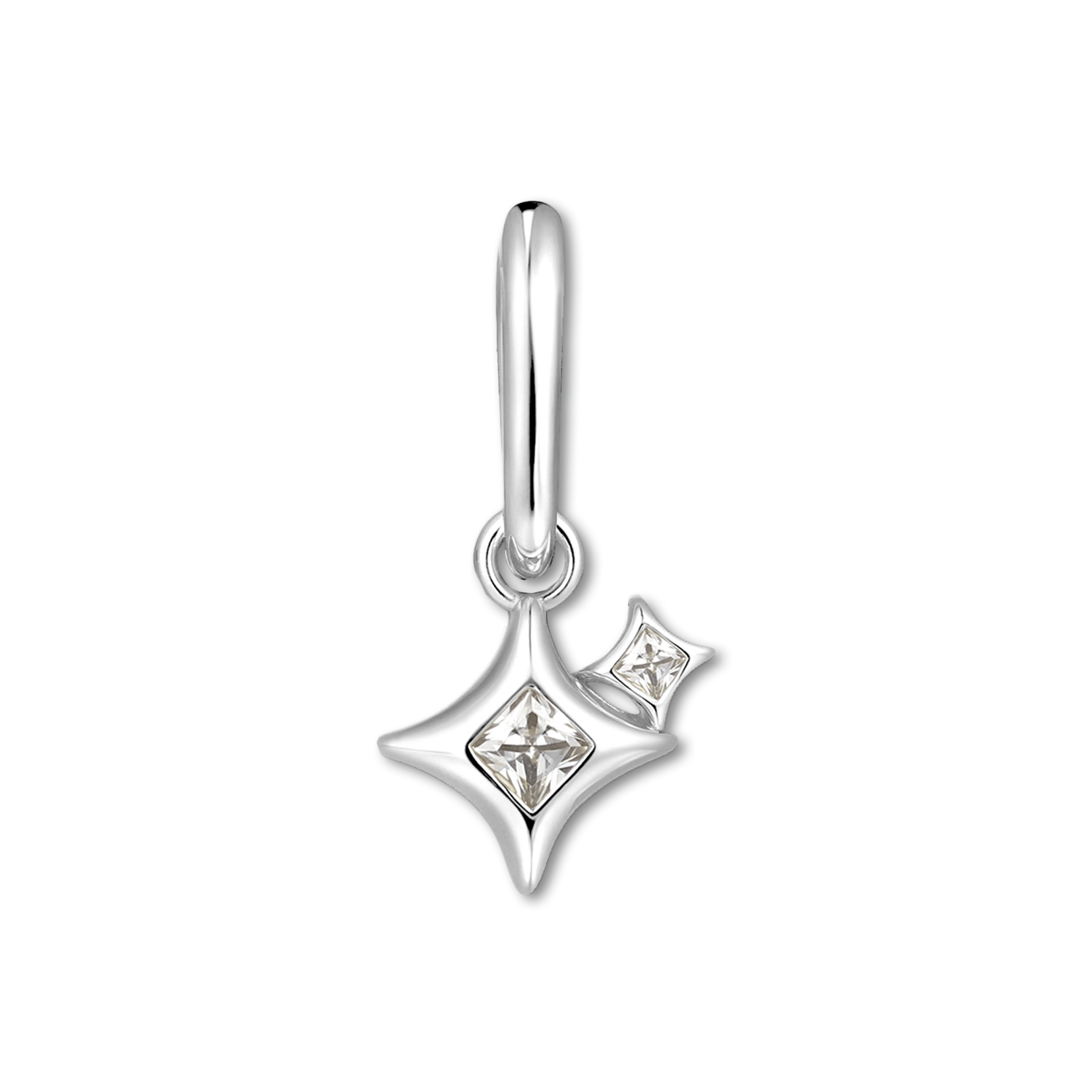 Silver pendant with star design on a white background